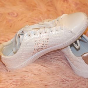 Rose gold & white Lacoste sneakers